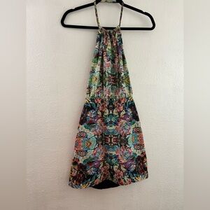 Keepsake halter neck open back dress multi-colored floral kaleidoscopic print S